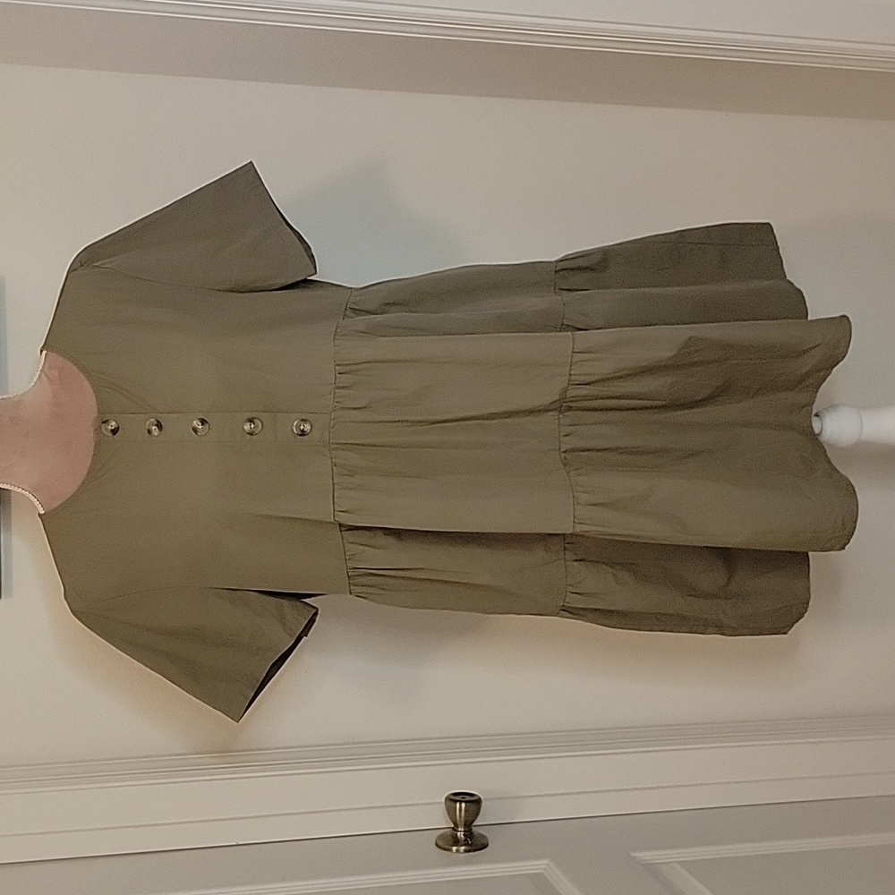 Madewell, Size L, Olive Green Tiered Babydoll Dress, Like New Condition